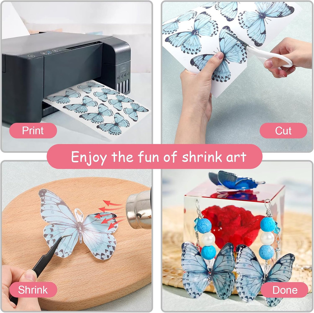 25 Sheets White Printable Shrink Plastic Sheets, Shrink Films Papers for Inkjet