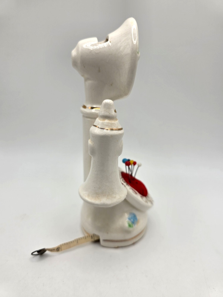 Vtg. Japan Ceramic Telephone Sewing Caddy
