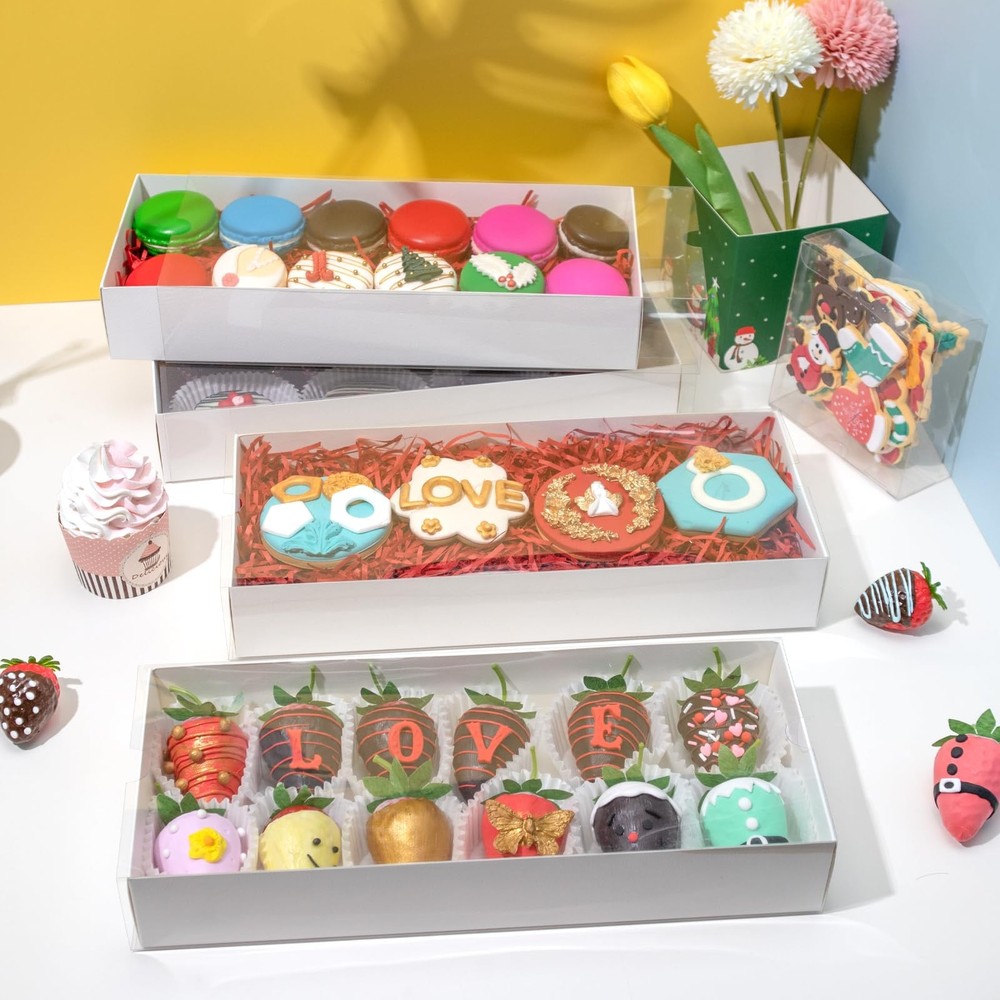 8PCS 12x4.8x2 Inches Chocolate Strawberry Boxes Cookie Boxes Bakery Boxes Mac...