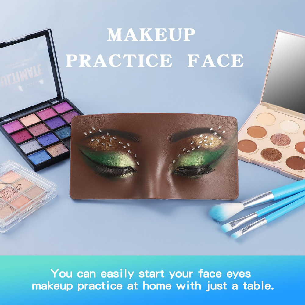 Makeup Practice Face Board, 3D Reusable Silicone Make up Mannequin Face with 5PC