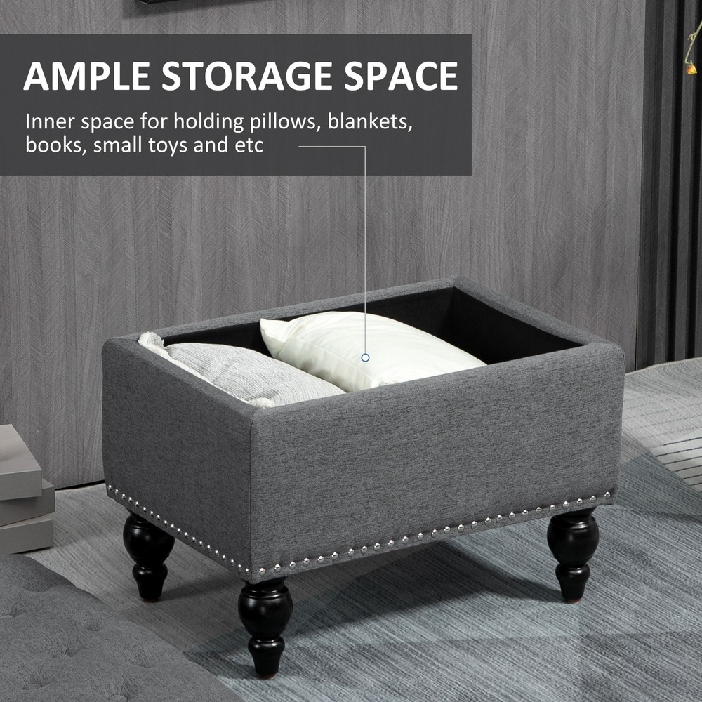 25" Storage Ottoman with Removable Lid, Button Tufted Fabric Footrest Bench