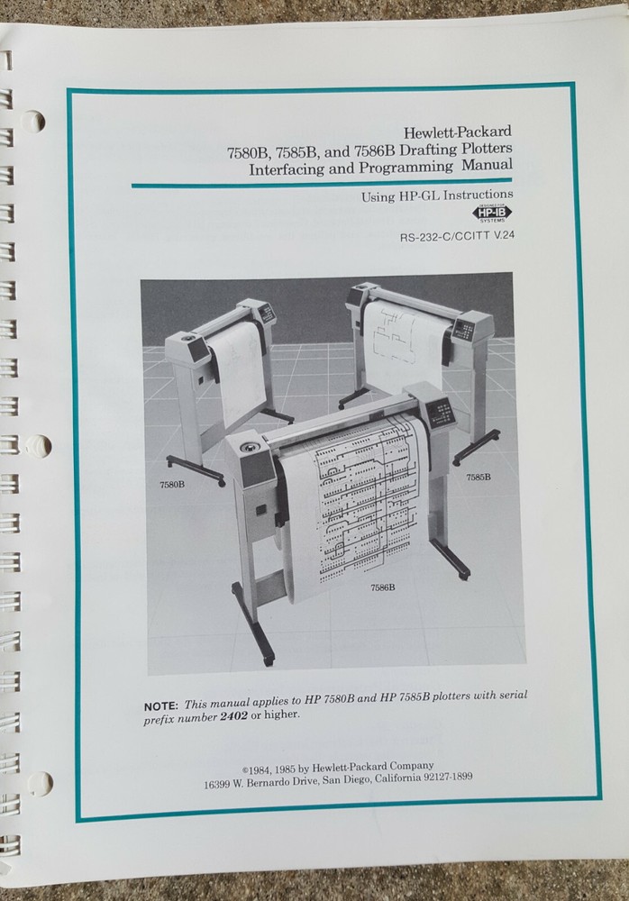 Hewlett-Packard 7580B, 7585B, and 7586B Plotters Interfacing/Programming Manual