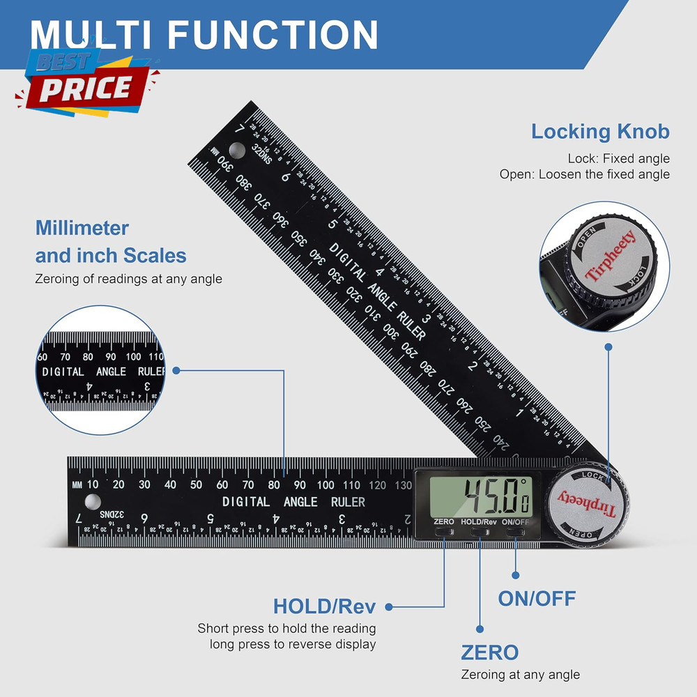 Digital Angle Finder Protractor, 3Rd Generation Quick Display Angle Gauge Ruler,