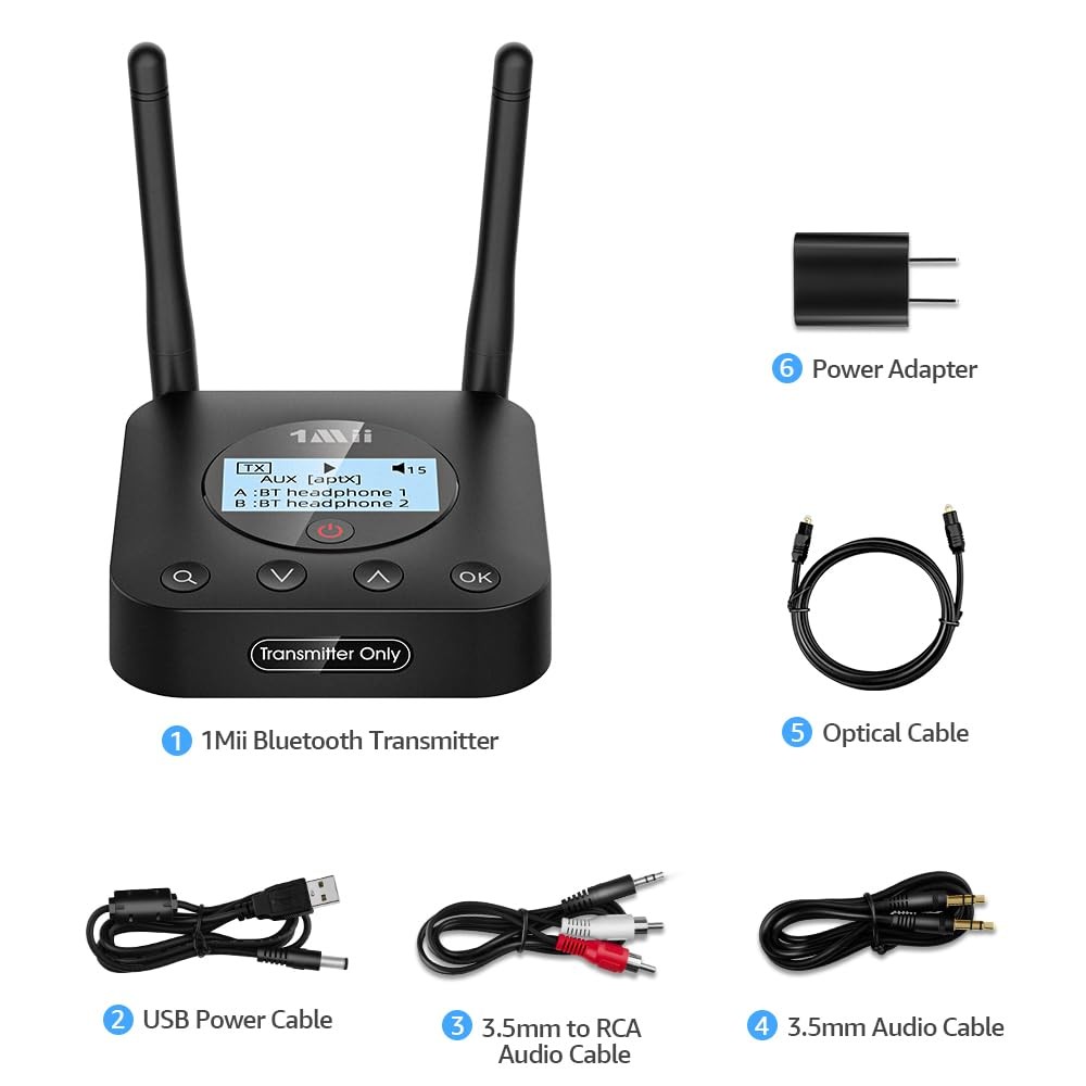 B06TX+ Long Range Bluetooth 5.3 Transmitter for TV/PC/Projector to 2 Wireless...