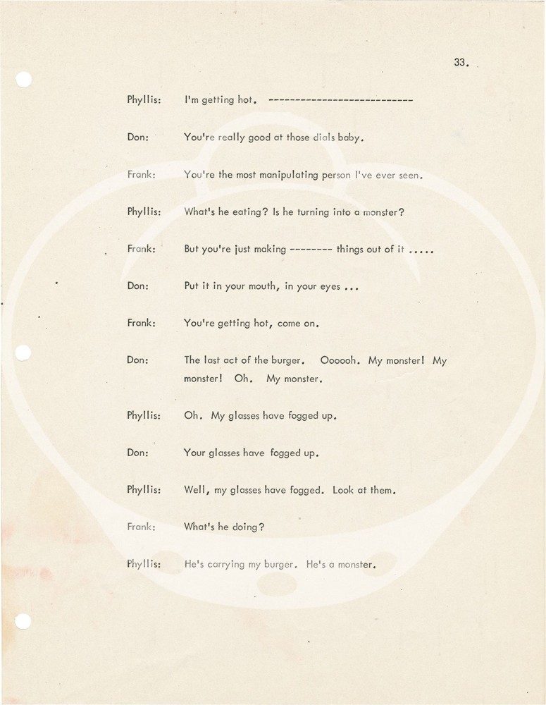 Frank Zappa UNCLE MEAT Original dialogue transcript for the unfinished #152527