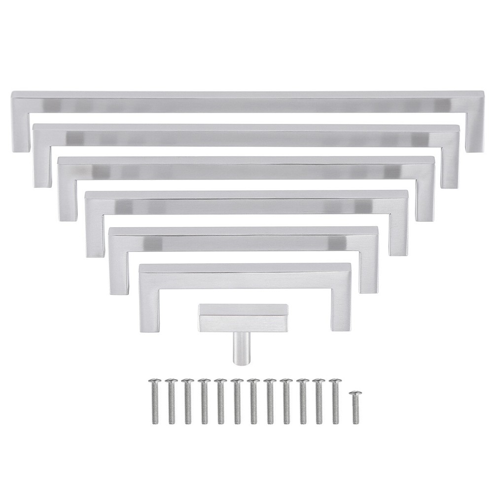 Silver Brushed Square Modern Cabinet Handle Pulls Kitchen Drawer Stainless Steel