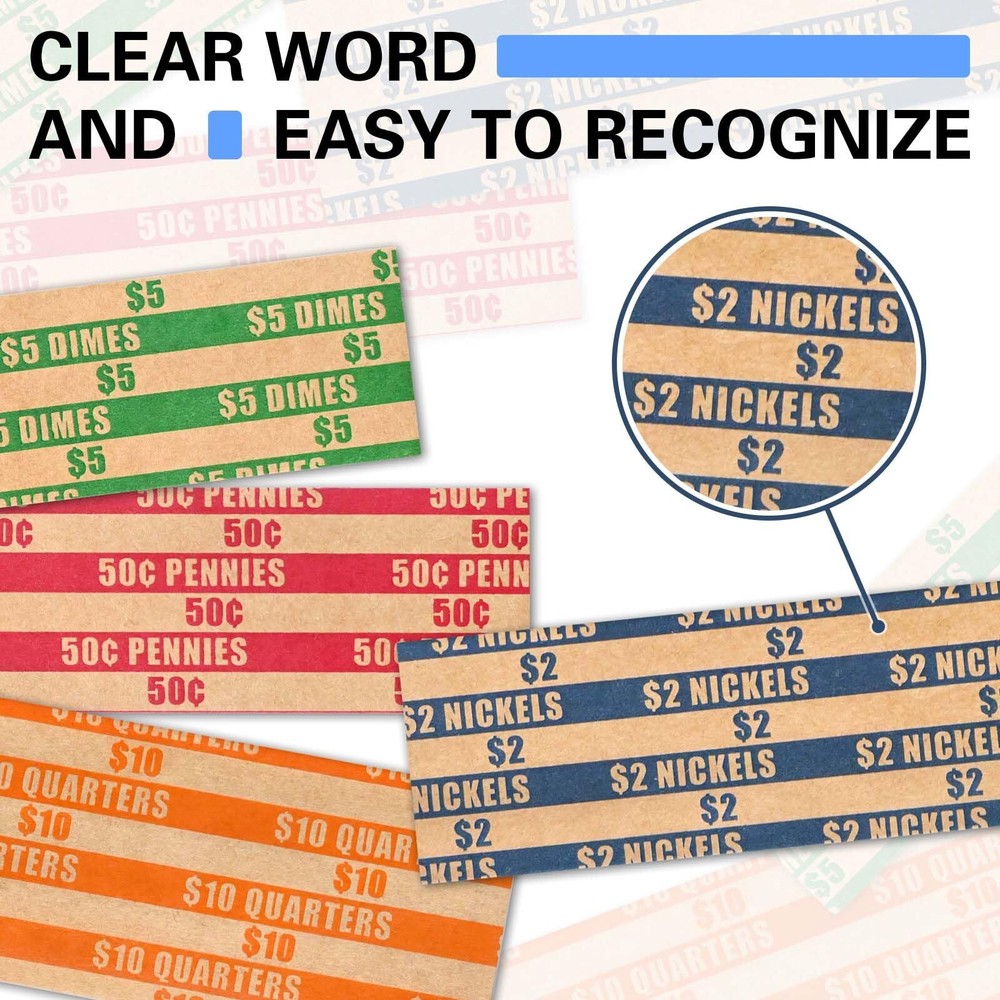 200 Pcs Assorted Packed Flat Stripped Coin Wrappers Coin Rolls Wrapper for Qu...