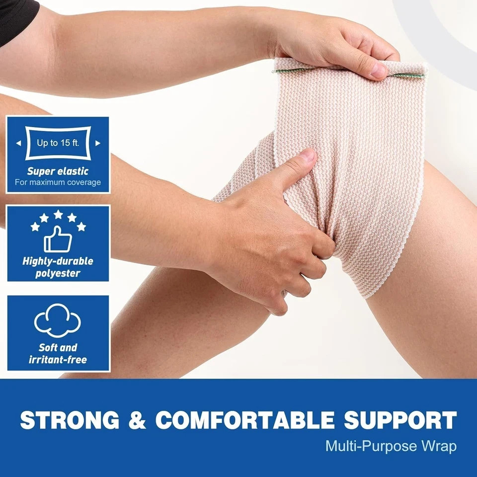 6" Wide Cotton Elastic Compression Bandage Body Wrap Hook/Loop 5 Pack