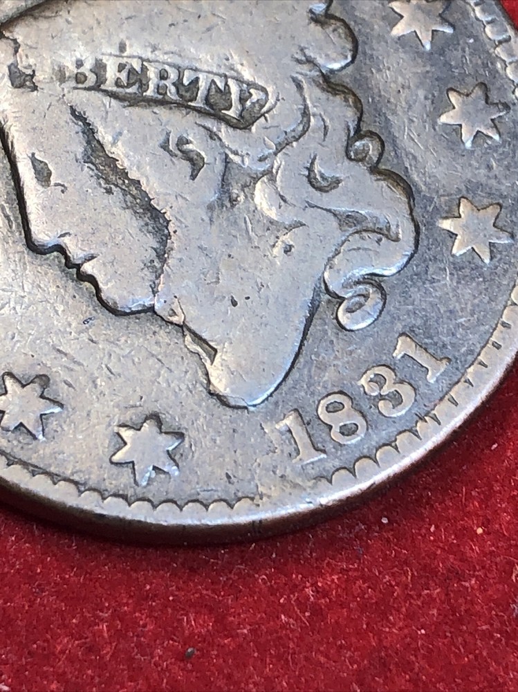 1831 coronet head large cent Error Major Planchet Lamination Choice For Grade