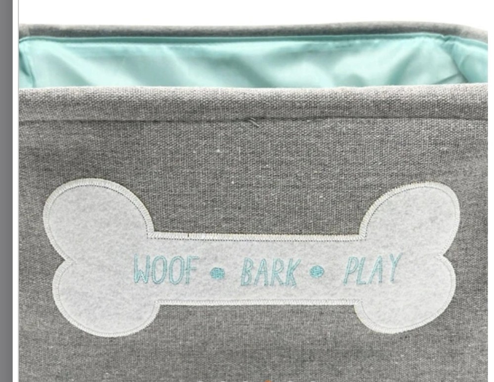 Winifred and Lily 17"x13" Grey w/ Teal Inside Linen Rectangular Pet Storage Bin