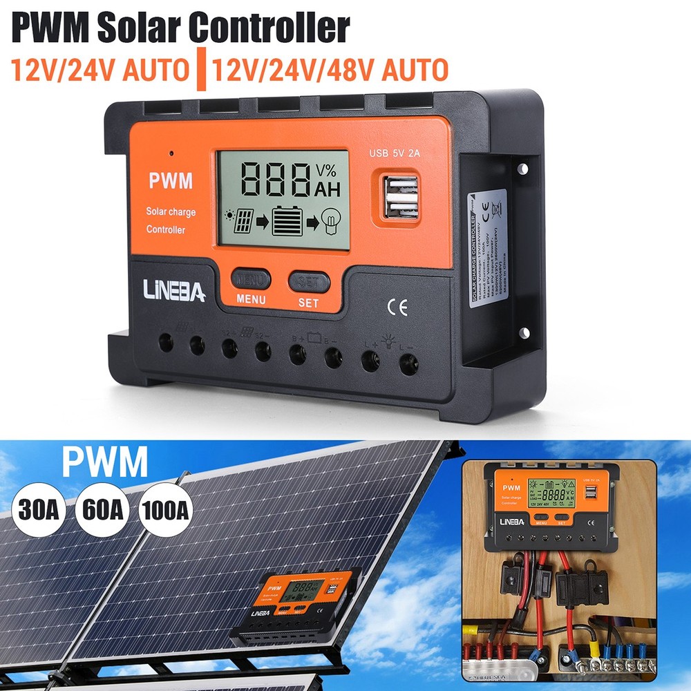 100A Solar Panel Regulator 2 USB Charge Controller Auto Tracking 12V 24V 48V New