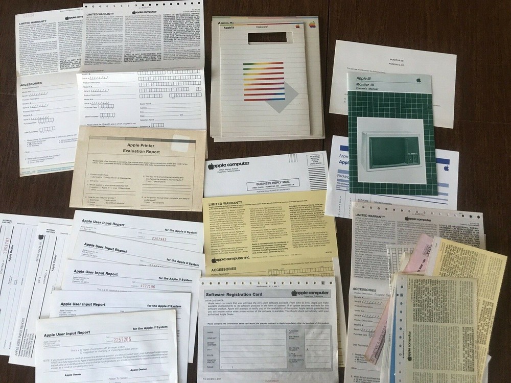 LOT Vintage Apple Computer - Forms, Manual, Reports 1980s