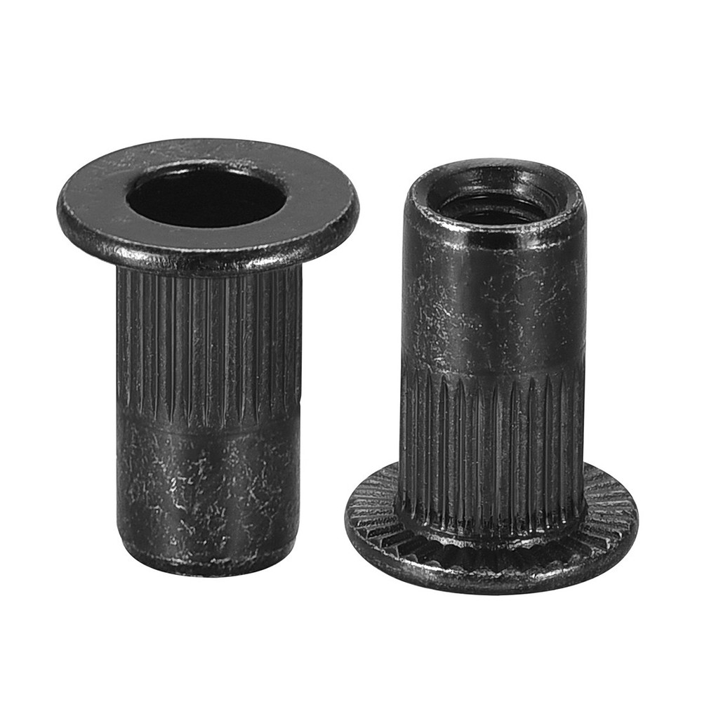 Rivet Nuts Carbon Steel Knurled Flat Head Threaded Insert Nut Black 20Pcs