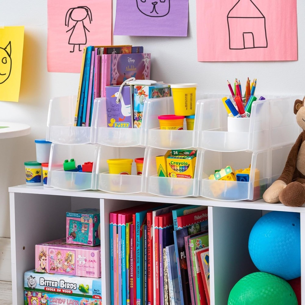 Clear Plastic Stackable Storage Bins, Large- 8 Pack, Open Front Fridge Pantry...