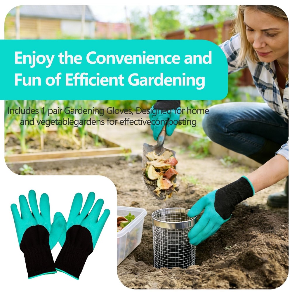 2 Pack Underground Worm Composting Bin with Gardening Gloves - Small Round Me...