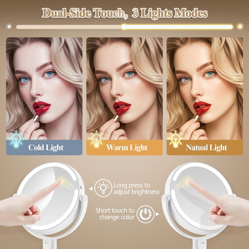Makeup Mirror with Lights, Double Sided 1x/20x Magnifying Mirror with Light, ...