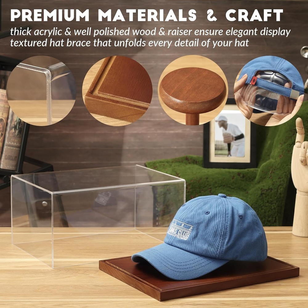 JupDec Hat Display Case, Clear Acrylic Baseball Cap Box 1 Pack, Brown