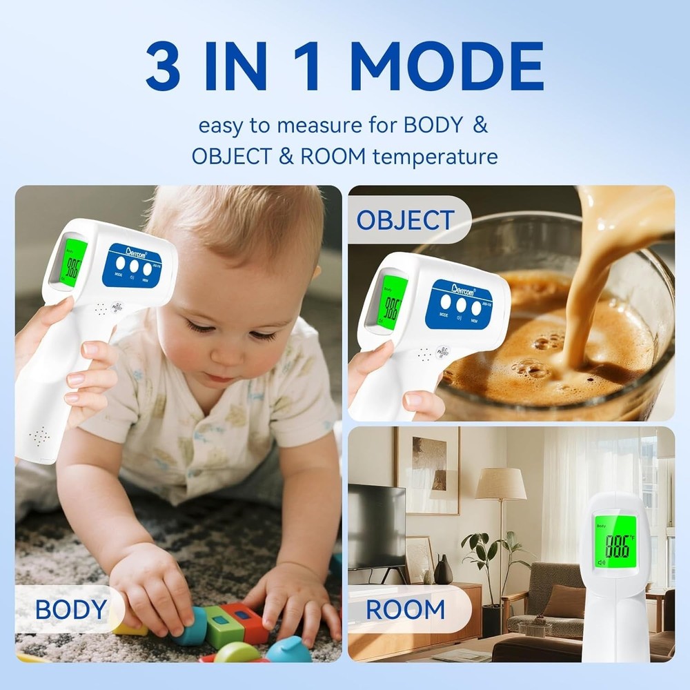 Non-Contact Infrared Thermometer with Memory Function and Large Display - White