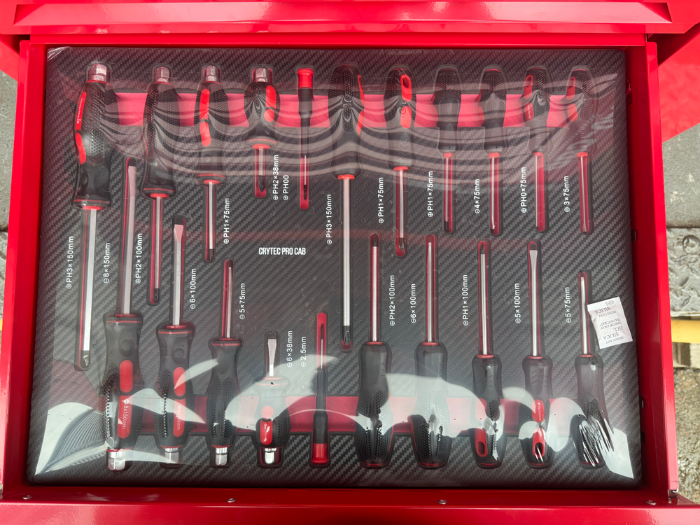 Crytec Tool Box With Tools 7 Drawers Roller Cabinet with 250 piece tool Kit Blue