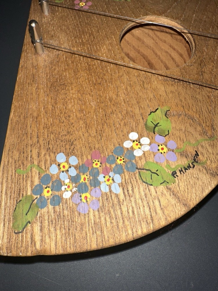Hand Painted Door Harp Floral Missing Strings P. Hansen