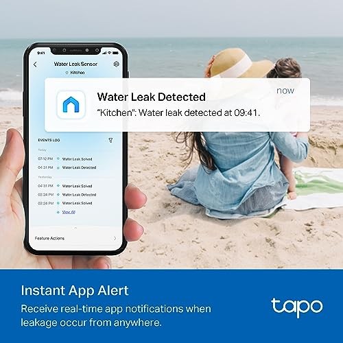 TP-Link Tapo Smart Water Leak Detector, Requires Hub, White