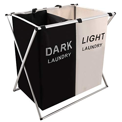 Laundry Basket 2 Section Hamper Washing Storage Basket Bag, Folding 2 sections