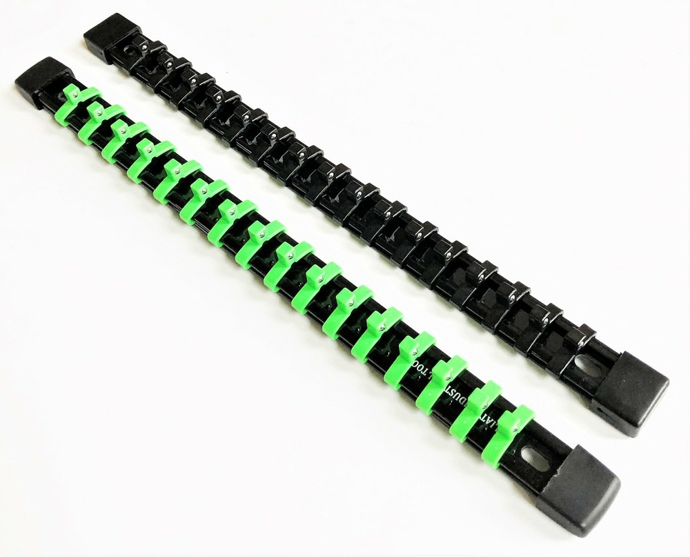 2 GOLIATH INDUSTRIAL 1/4 ABS MOUNTABLE GREEN/BLACK SOCKET RAILS HOLDER ORGANIZER