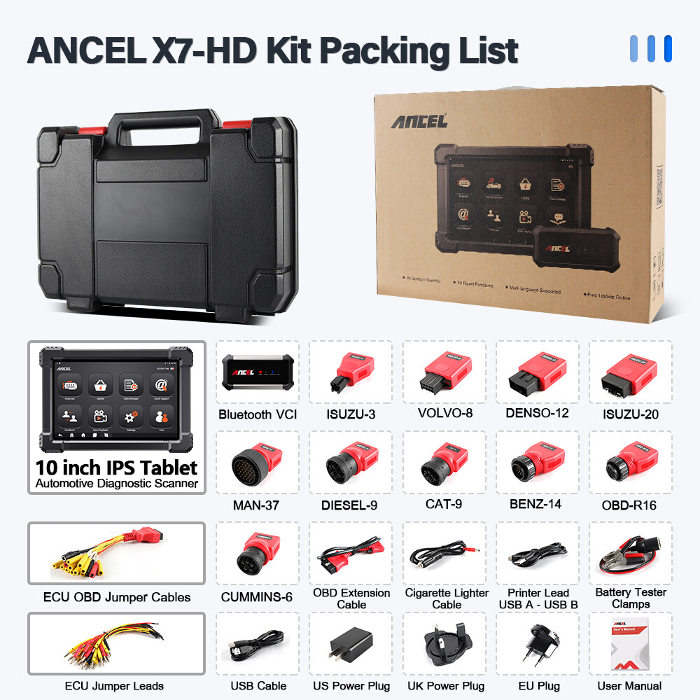 ANCEL X7HD 24V Heavy Truck Diagnostic All System OBD2 Scanner Coding Programming