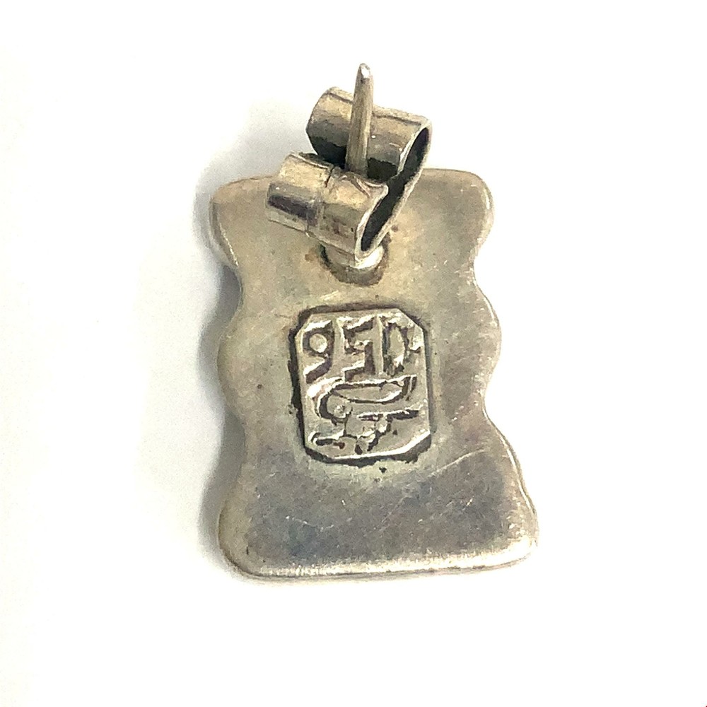 Vtg Signed 950 Sterling Handmade Enamel Guilloche Puzzle Pattern Stud Earrings