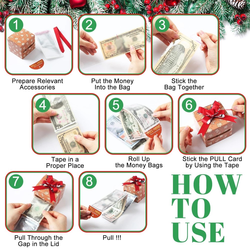 12 PCS Christmas Money Pop-Up Box for Cash Gift Pull DIY Surprise Pull Kit