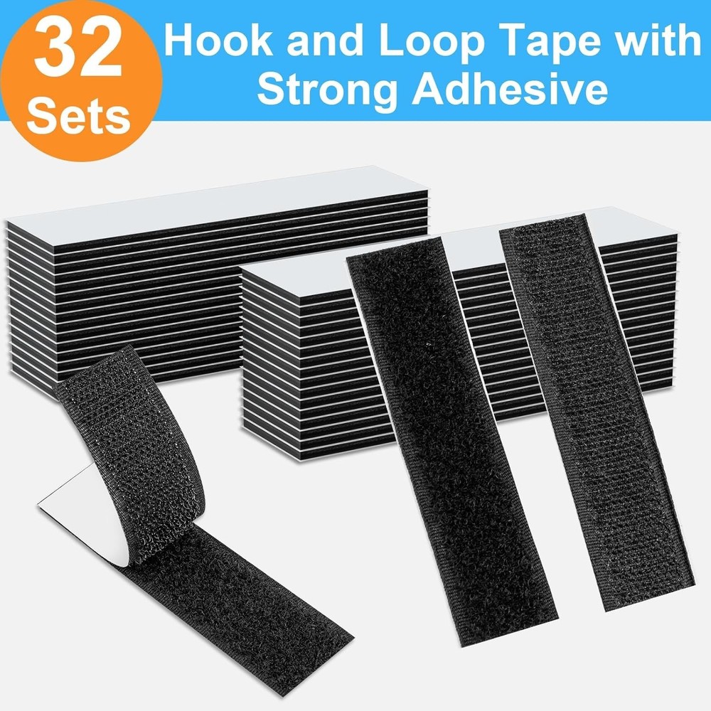32 Sets 1X4 Inch Hook and Loop Strips with Adhesive, Strong Sticky Back, Heavy