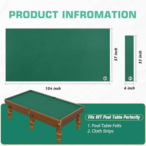 Billiard Pool Table Felt Cloth Replacement Kit with 6 Strips & Staple Remover