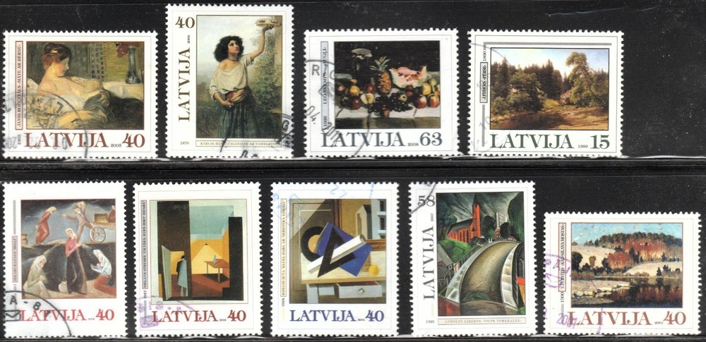 LATVIA ART series 9 single used stamps
