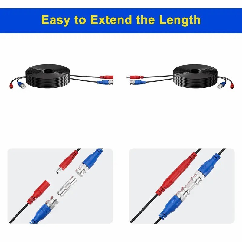 2pc 30m BNC DC POWER EXTENSION CABLE CCTV CABLE CAMERA VIDEO SECURITY DATA LEAD