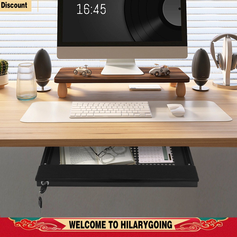 Under-Desk Drawer Storage Organizer for Standing Desks Pull-out Drawer Black