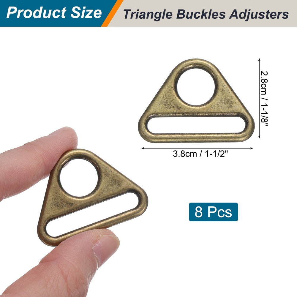 8Pcs 1 1/2 Inch Triangle Buckles Adjuster Triangle D Rings Strap Bronze