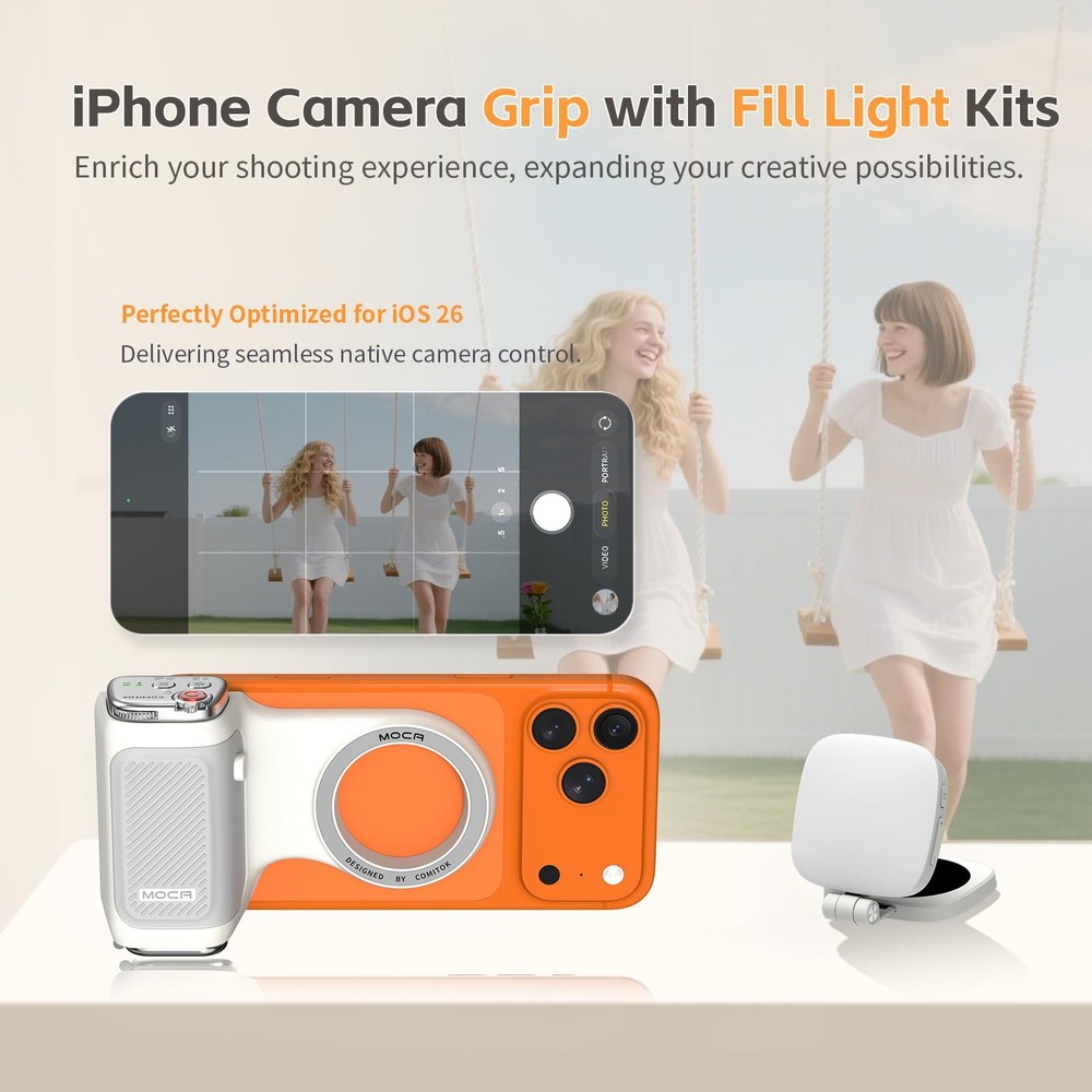 COMITOK iPhone Camera Grip MOCA with Magnet Fill & Light, White