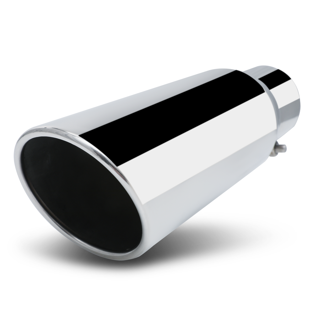 Chrome 12" Slant Exhaust Pipe Tail 4"Inlet 6"Outlet Muffler Digonal Cut Roll Tip