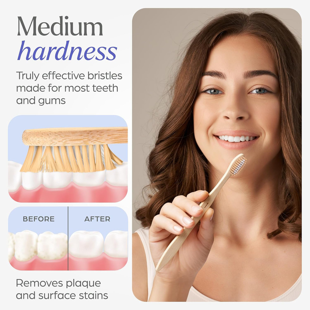 Bamboo Toothbrushes Medium Bristles 10 Pack - BPA Free Medium Bristles Toothbrus