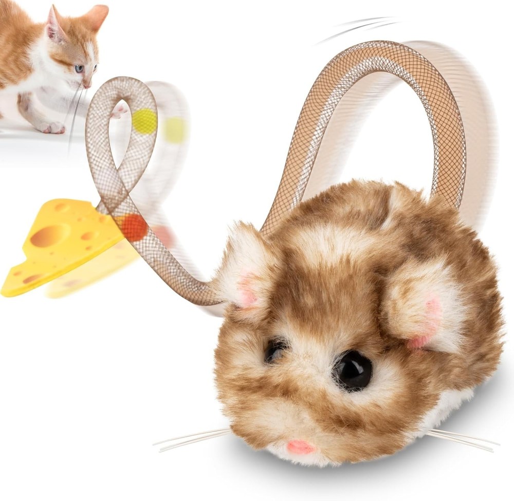 Indoor Cat Play Mouse – 360° Spin, Squeaker, Replaceable Catnip