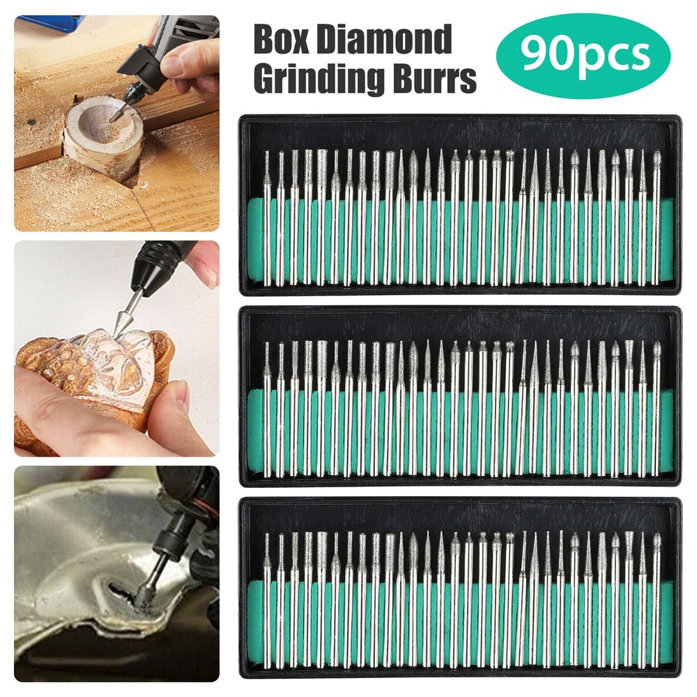 90Pcs Diamond Burr Bits Drill Set Rotary Multi Tool Accessories Kit US Ship