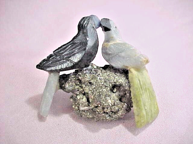 Carved Stone Birds Pyrite Base