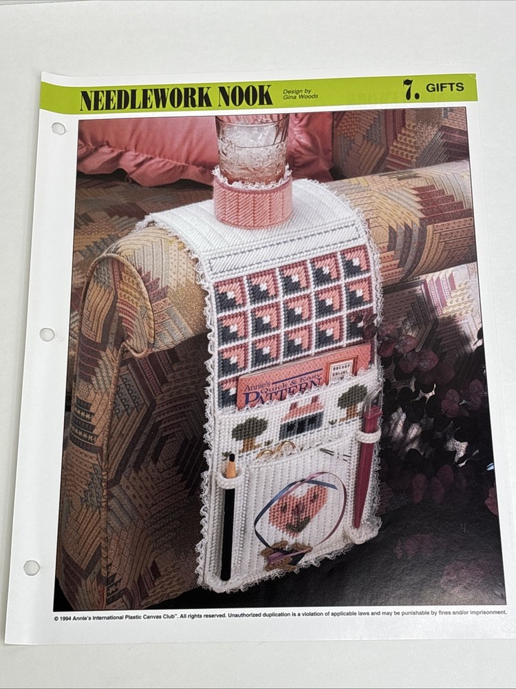 Needlework Nook Armrest Caddy Annie's Attic Plastic Canvas Pattern Page