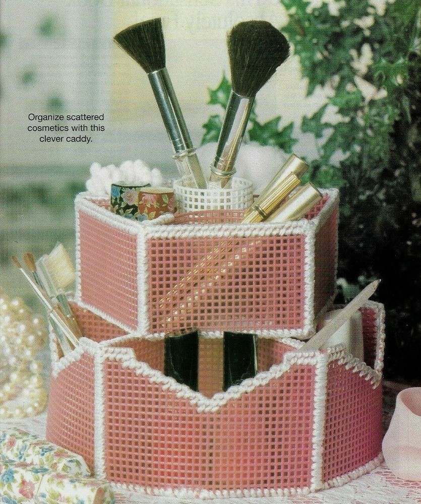 ROSE & WHITE ORGANIZER CADDY HOME DECOR PLASTIC CANVAS PATTERN INSTRUCTIONS