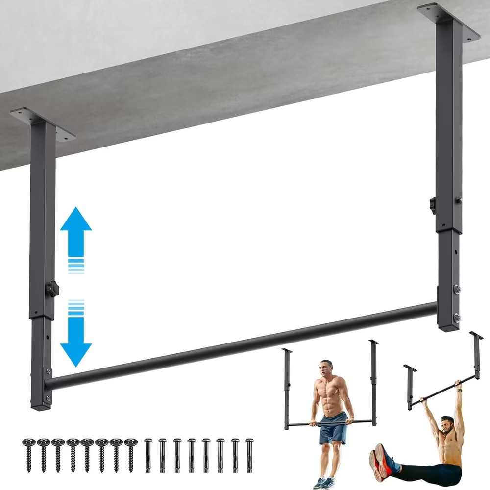 48" Heavy Duty Ceiling Pull Up Bar - Adjustable Height, Comfortable Grip, Eas...