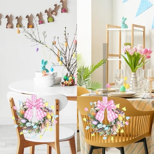 2 Pcs 9'' Mini Easter Wreath for Front Door Easter Eggs Easter Cabinet Wreath