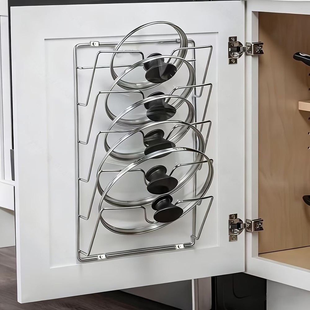 Pot Lid Organizer Rack - Durable Metal 5-Tier Hanging Kitchen Holder