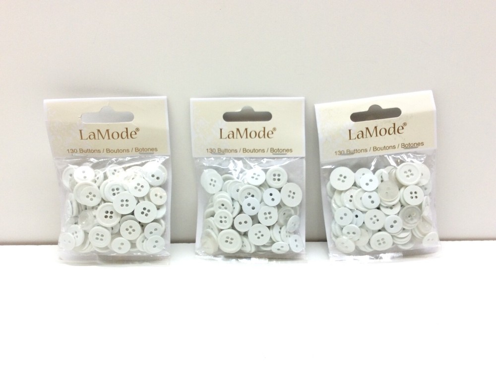 3 - LaMode Basic Buttons Assorted Size White 550000402-A 130 Pack
