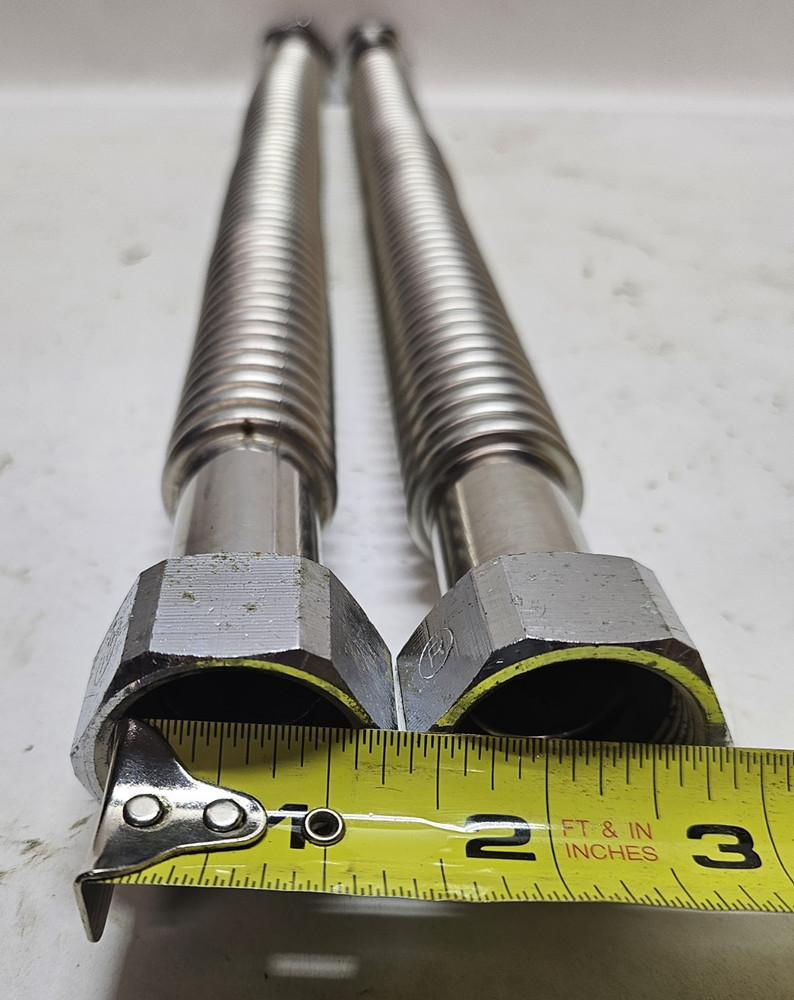 (2) Unbranded Corrugated Stainless Water Heater Supply Connector Hose Lines 1"