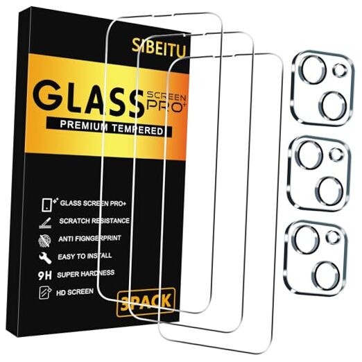 3 Pack Screen Protector for iPhone 13 with 3 Pack Camera iPhone 13 6.1" Clear